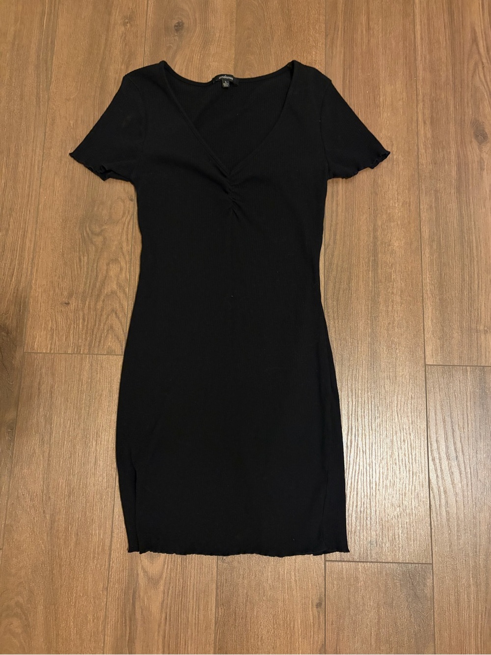 Ambiance Black Ribbed V-Neck Mini Dress